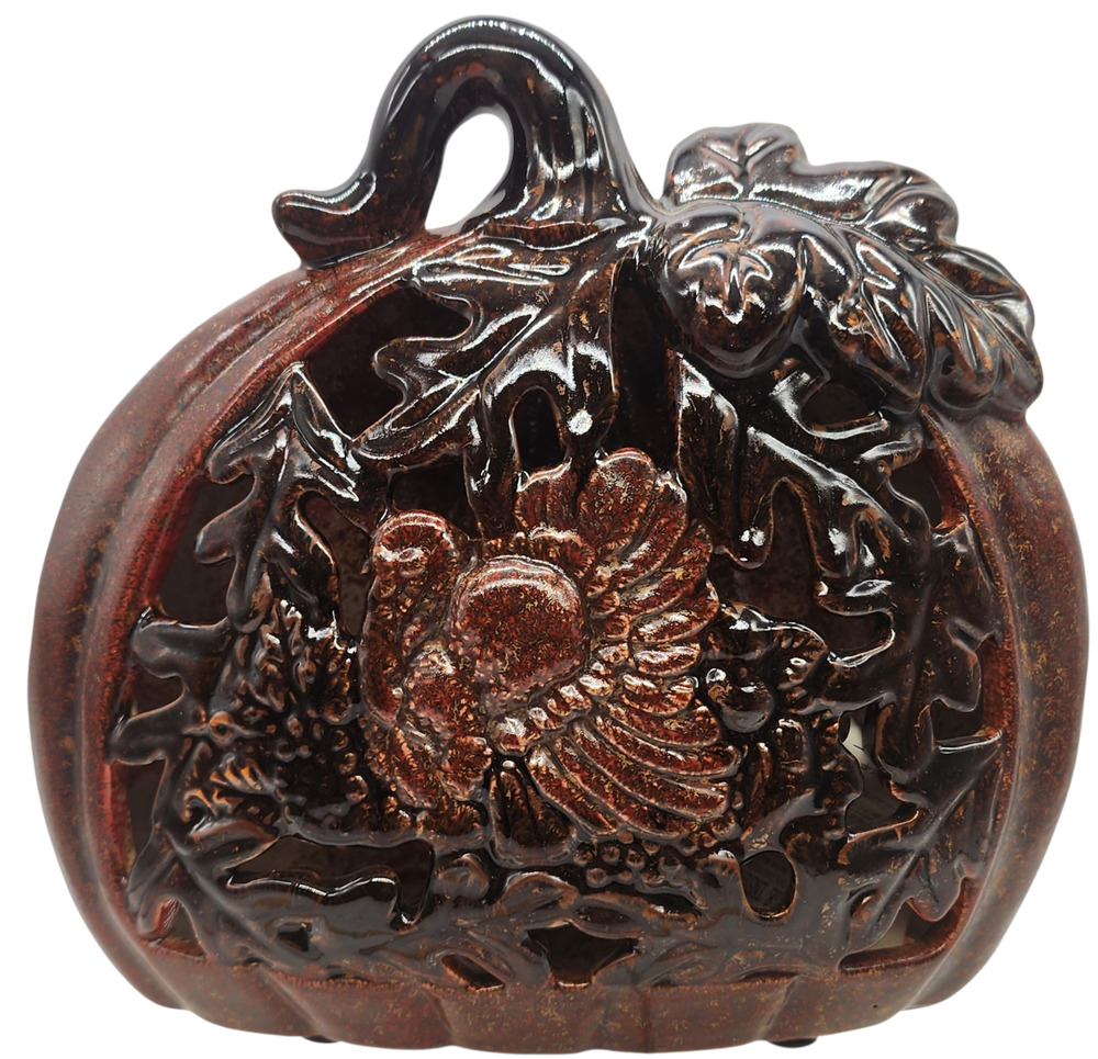 Cracker Barrel "Thanksgiving Traditions" Thin Ceramic Pumpkin Lamp